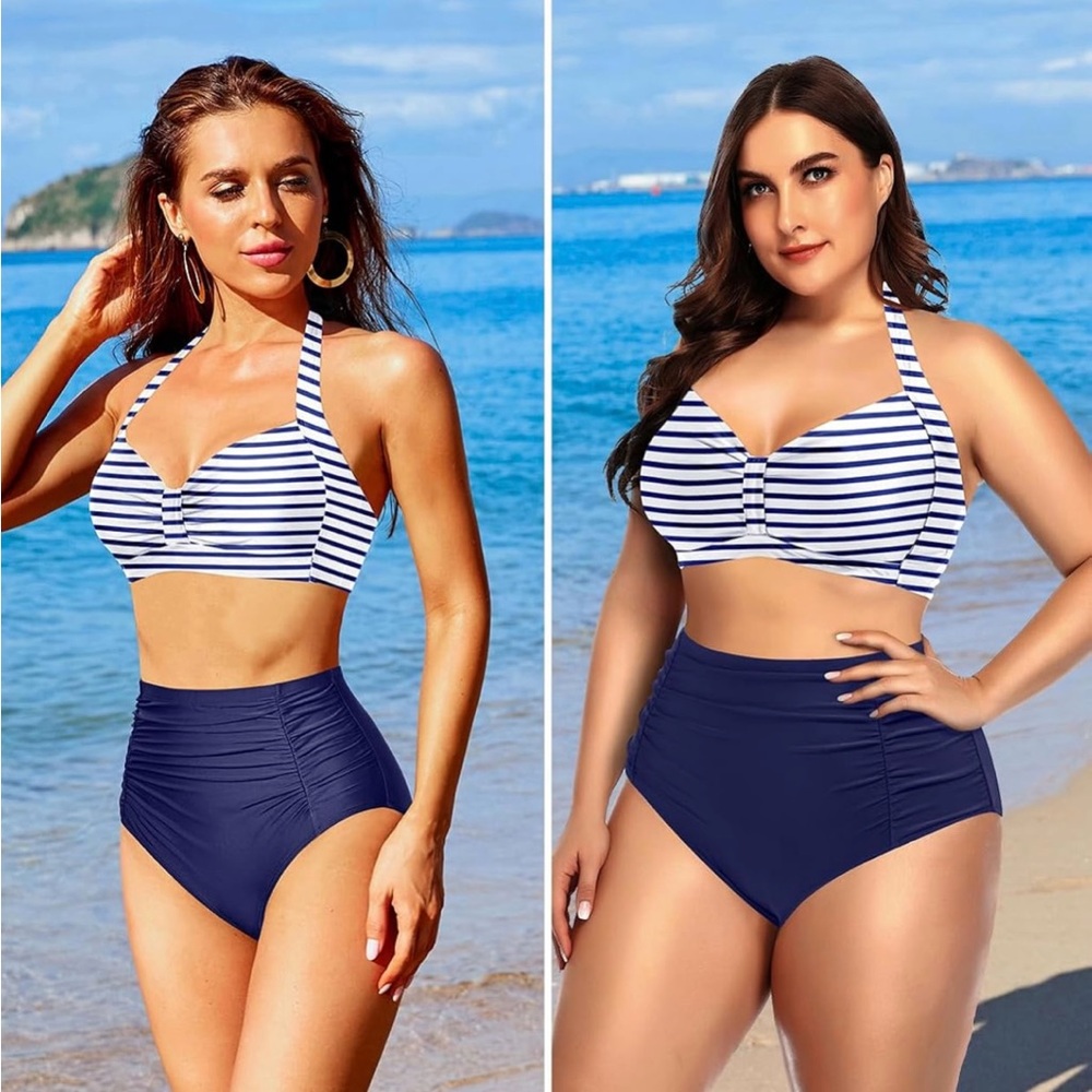 Navy Striped Bikini Set for Women